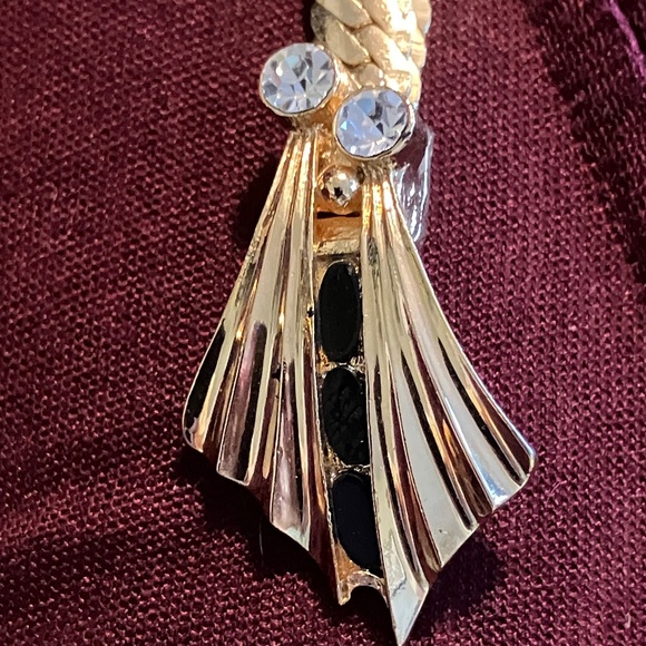 Vtg 80s Goldtone Chevron Collar with Rhinestones- Siren Mobwife Modernist Euro - Picture 6 of 6